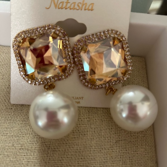 Natasha Couture Gold and Cream Earrings - Picture 5 of 10